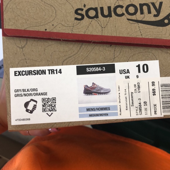 NIB Saucony Mens Excursion TR14 Tennis shoes in grey black and orange - Picture 10 of 11